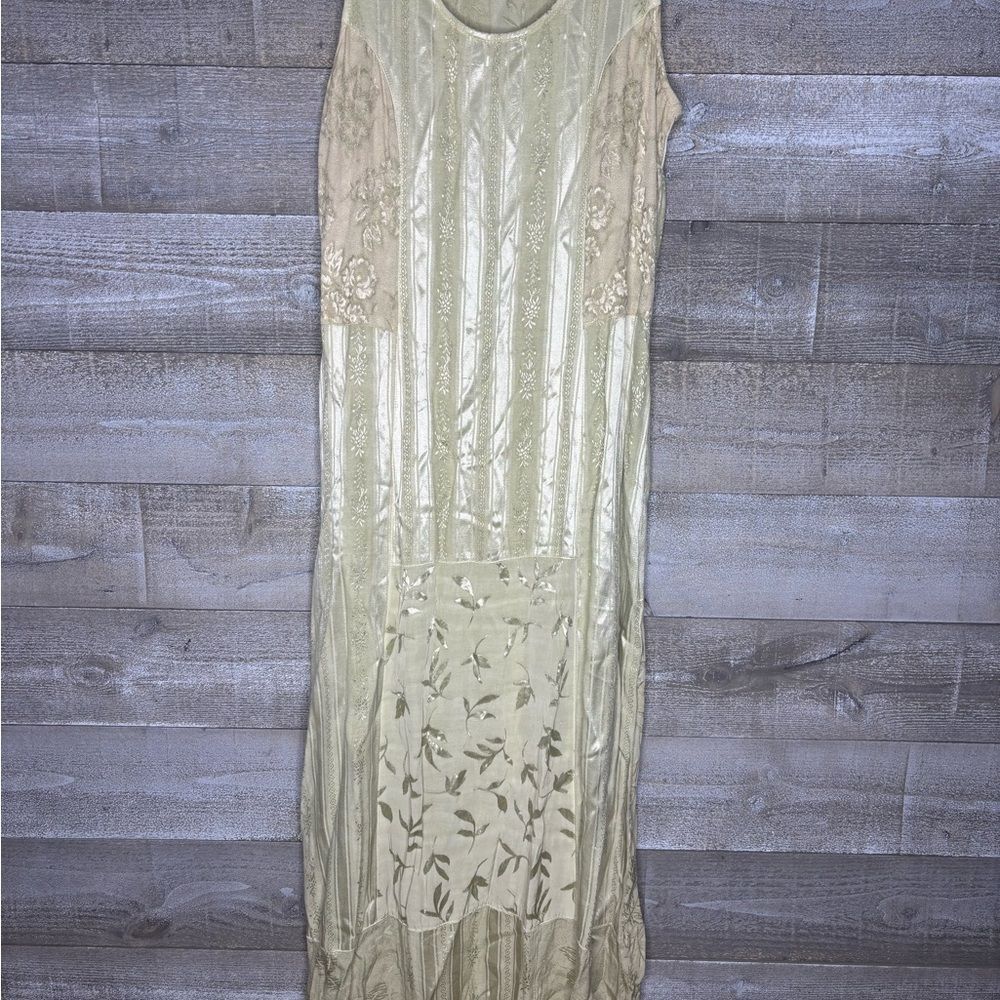 Citron Santa Monica medium fairy whimsical 90s green satin Sleeveless maxi Dress